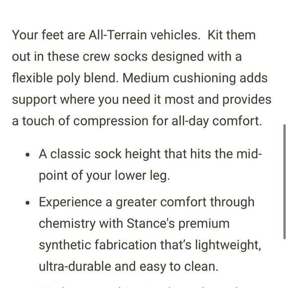 Stance Terrain Crew Socks Washed Black NWT Medium - Picture 4 of 4